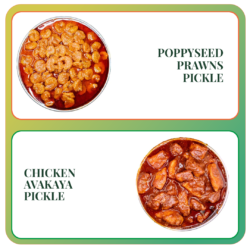 prawns poppyseed chicken avakaya pickle combo